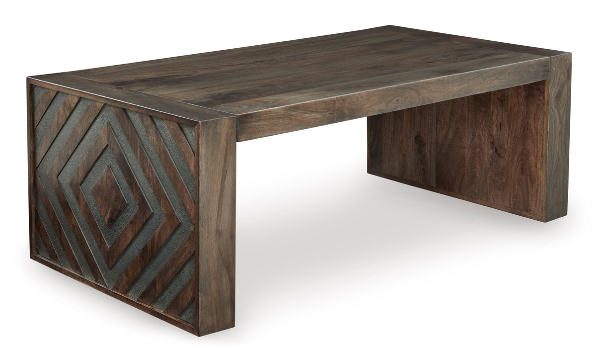 Brown diamond accent rectangular coffee table, full product view