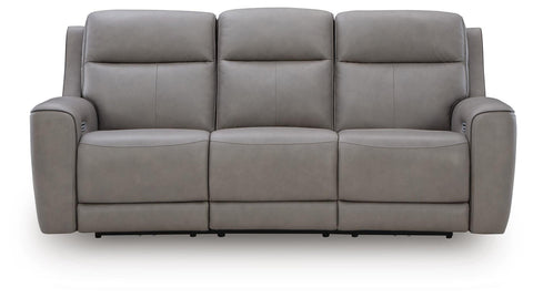 Leather-Match Power Sofa with Heat and Air Massage in Coin or Onyx