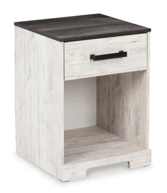 Whitewash/Charcoal Gray / 15.79 in wide, complete one-drawer nightstand, angled view - 1