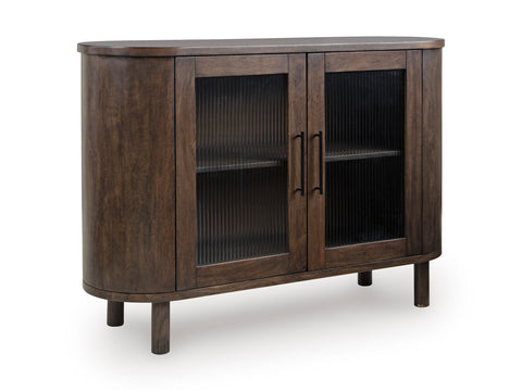 Brown Mango Wood Two-Door Accent Cabinet with Fluted Glass