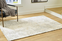 Gray/White/Cream 60" x 81.5", room view; furniture excluded - 10