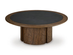 Warm Brown round faux cement inset coffee table, product view 2 - 2