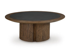 Warm Brown round faux cement inset coffee table, product view 3 - 3