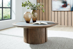Warm Brown round faux cement inset coffee table, product view 4 - 4
