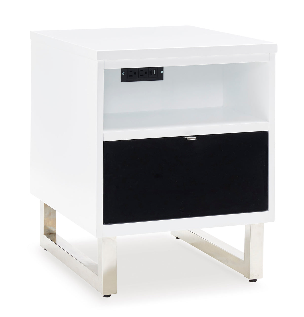 White/Black Charging End Table, full product view