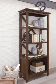Rustic Brown Large Bookcase, styled room view; accessories excluded - 2