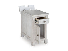 Antique White chairside table with cabinet and USB charging, product view 2 - 2