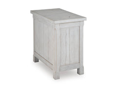 Antique White chairside table with cabinet and USB charging, product view 3 - 3