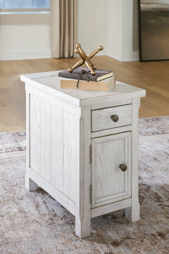 Antique White chairside table with cabinet and USB charging, product view 4 - 4