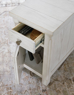 Antique White chairside table with cabinet and USB charging, product view 5 - 5