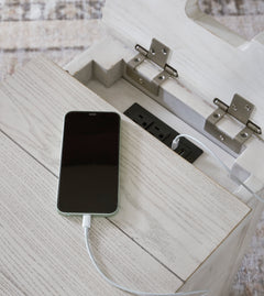 Antique White chairside table with cabinet and USB charging, product view 6 - 6