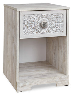 Whitewash / 19.61 in wide, complete one-drawer nightstand, angled view - 6