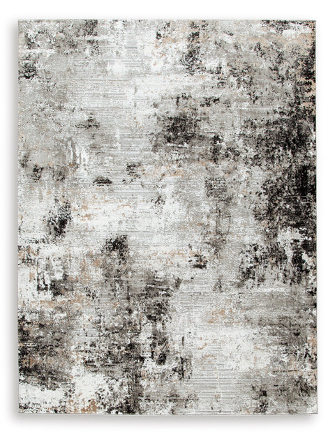 Black Gray and White Distressed Abstract Woven Rug