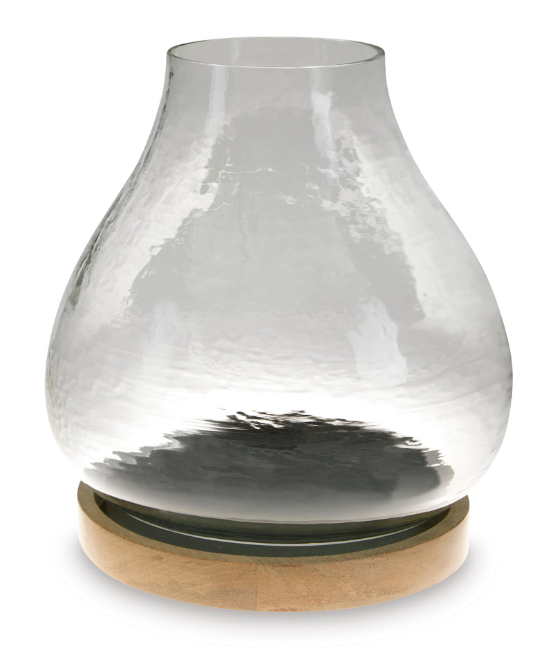 Adalisen Clear Glass Hurricane Candle Holder with Wood Base