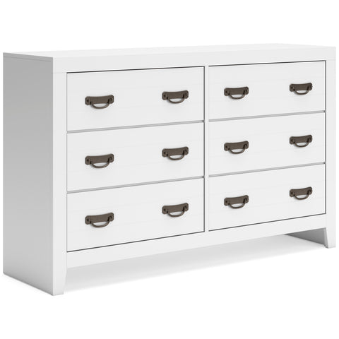 White Six-Drawer Dresser with Dark Bail Pulls