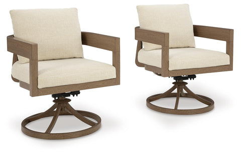 Dark Brown Outdoor Swivel Dining Chairs with White Cushions, Set of 2
