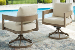 Dark Brown/White, pair of swivel chairs in an outdoor setting - 2