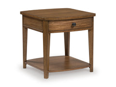 Brown drawer end table with shelf, full product view - 1