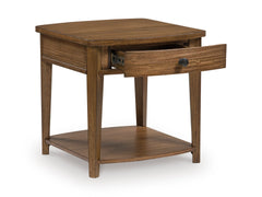 Brown drawer end table with shelf, product view 2 - 2
