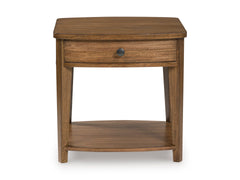 Brown drawer end table with shelf, product view 3 - 3