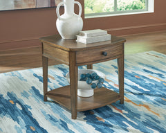 Brown drawer end table with shelf, product view 5 - 5