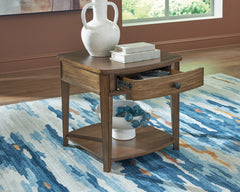 Brown drawer end table with shelf, product view 6 - 6