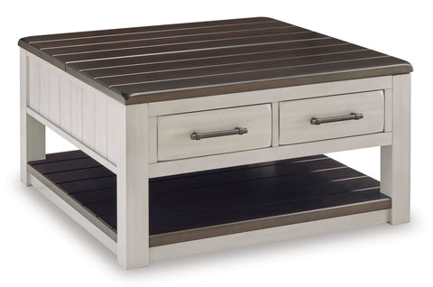 Gray and Brown Split Lift-Top Coffee Table with Two Drawers