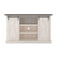 Two-tone TV stand with sliding barn doors, product view 2 - 2