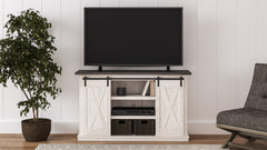 Two-tone TV stand with sliding barn doors, product view 6 - 6