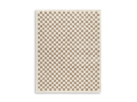 Taupe and Ivory Checkerboard Shag Rug