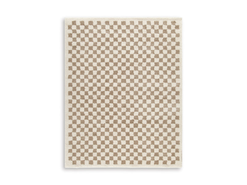 Taupe and Ivory Checkerboard Shag Rug