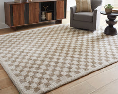 Taupe/Ivory 94" x 121", room view; furniture excluded - 2