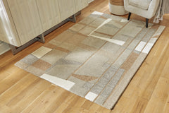 Taupe/Gray/Caramel 92.5" x 118.5", room view; furniture excluded - 2