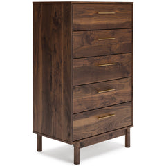 Mocha, complete five-drawer chest, angled view - 1