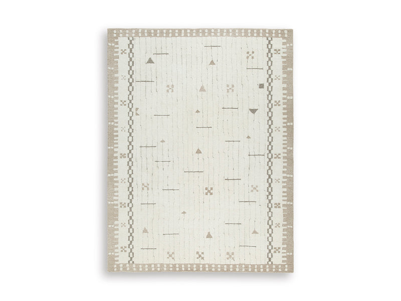 Cream, Brown and Taupe Hand-Tufted Wool Border Rug