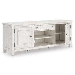 Antique White TV stand with drawer and adjustable shelves, product view 2 - 2