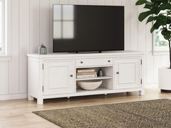 Antique White TV stand with drawer and adjustable shelves, product view 6 - 6