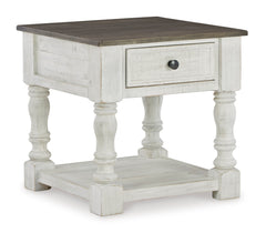 White/Gray square end table with drawer and shelf, full product view - 1