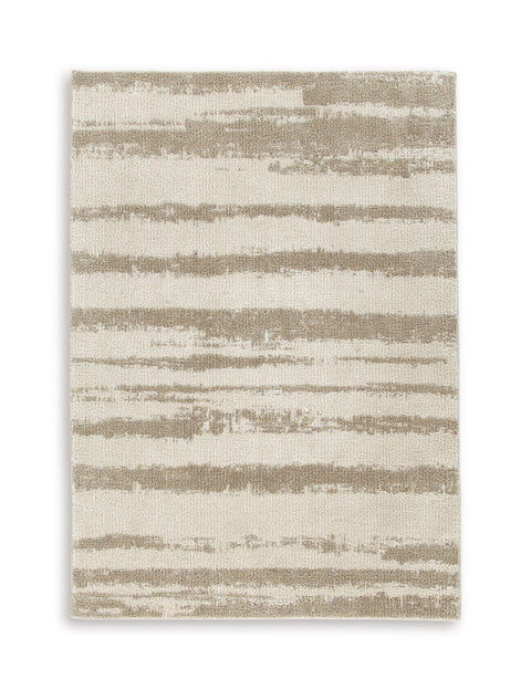 Beige Brown and Gray Distressed Stripe Machine-Washable Rug