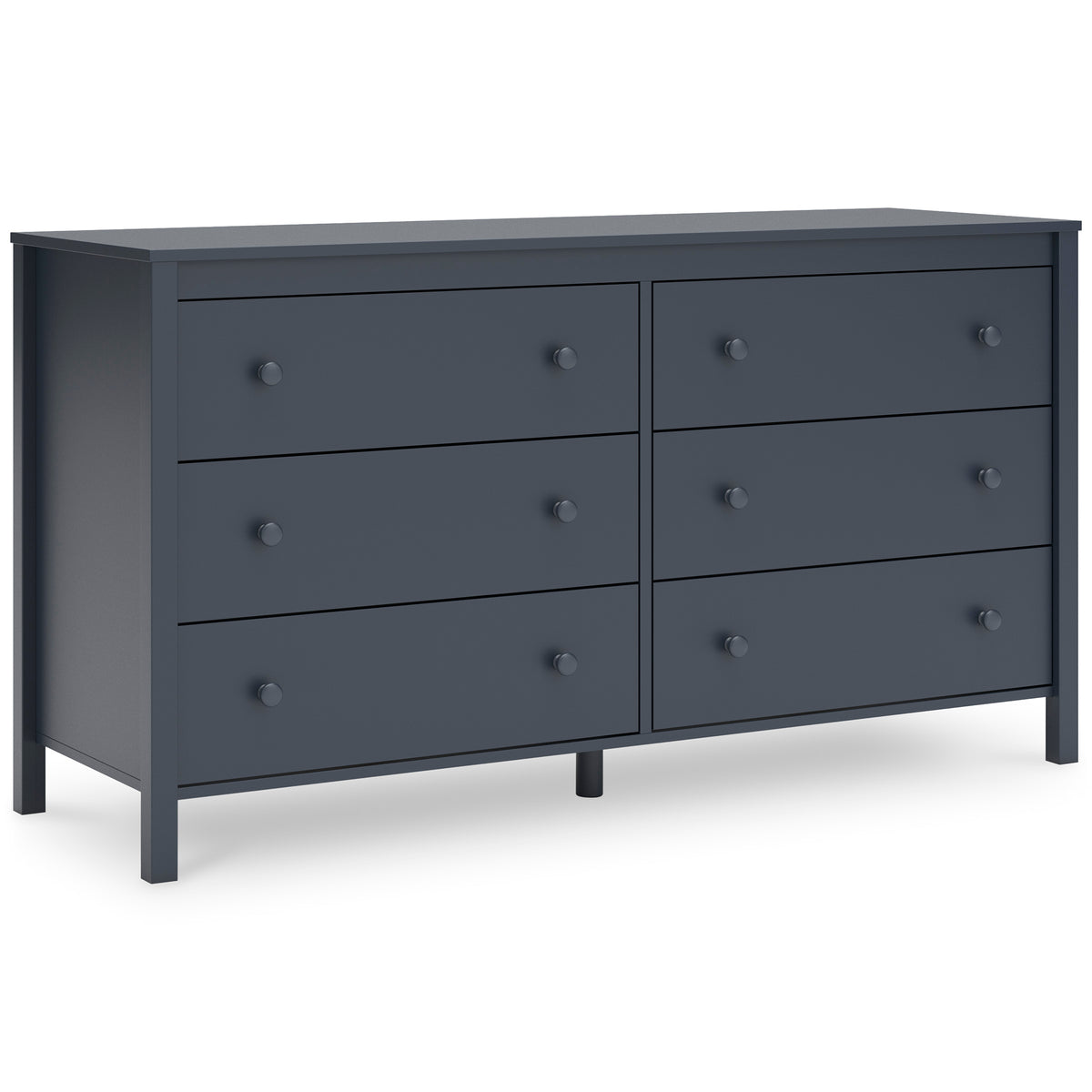 Navy Blue, complete six-drawer dresser, angled view