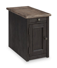 Grayish Brown/Black Two Tone Cabinet Charging End Table, full product view - 1