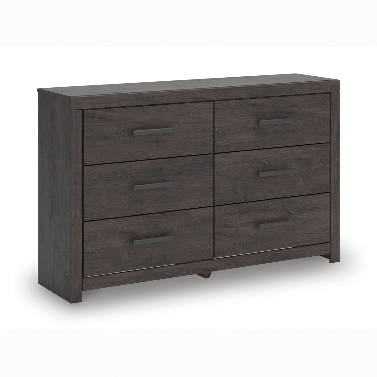 Charcoal, complete six-drawer dresser, angled view