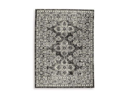 Black/Gray/Ivory 94.75" x 119.5", complete rug design; representative size