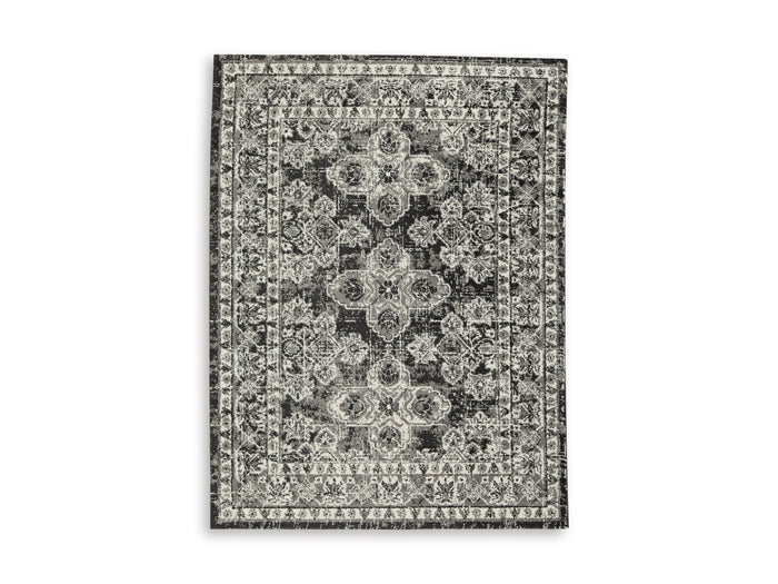 Black/Gray/Ivory 94.75" x 119.5", complete rug design; representative size