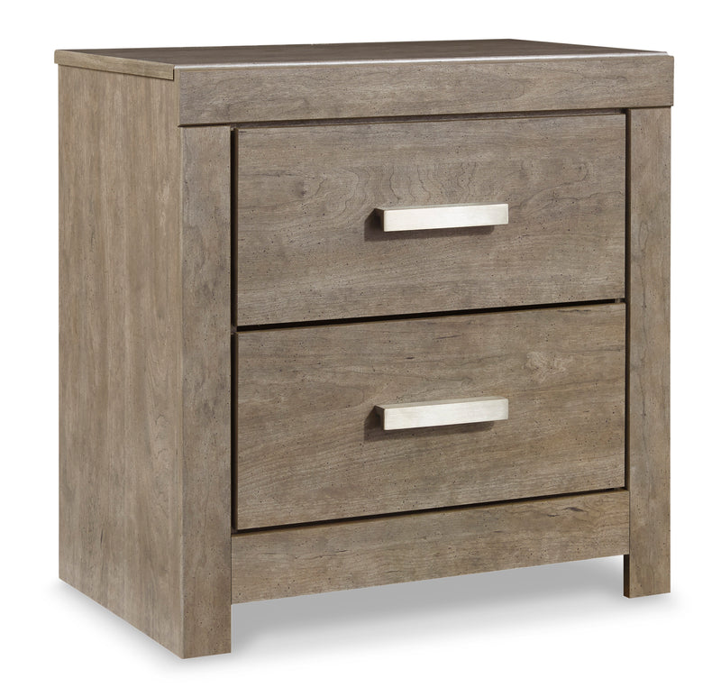 Vintage Gray Cherry-Grain Two-Drawer Nightstand with USB Charging
