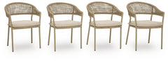 Beige, complete set of four cushioned dining armchairs - 1