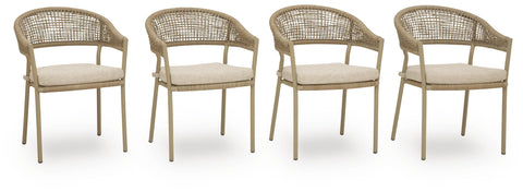 Beige Rope Outdoor Dining Armchairs with Cushions, Set of 4