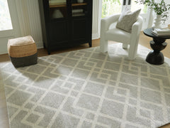 Gray/Ivory 94" x 120.25", room view; furniture excluded - 2