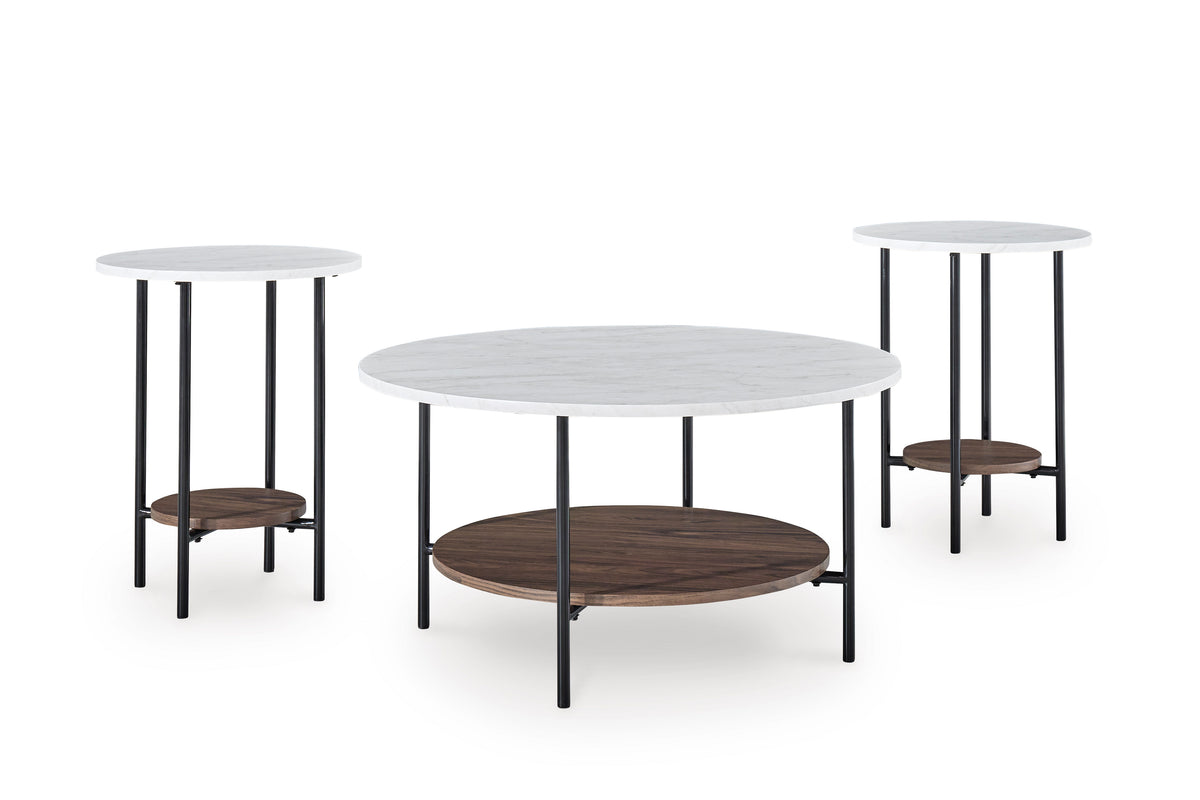 Brown/Black/White three-piece table set, full product view