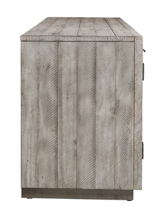 Gray wide TV stand with side storage cabinets, product view 4 - 4
